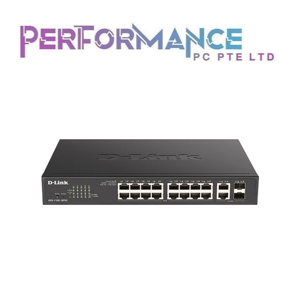 D-Link DGS-1100-18PV2 18-Port Gigabit Smart POE 2-port Gigabit Combo Uplinks (LIMITED LIFETIME WARRANTY BY BAN LEONG TECHNOLOGY PTE LTD)