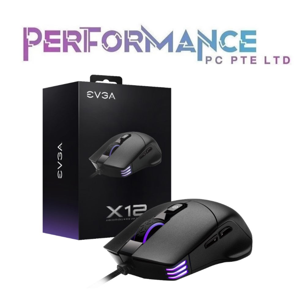 EVGA X12 Mouse White 8000 DPI, Wired, White, Customizable, Dual Sensor, 16,000 DPI, 5 Profiles, 8 Buttons, Ambidextrous Light Weight, RGB (1 YEAR WARRANTY BY TECH DYNAMIC PTE LTD)