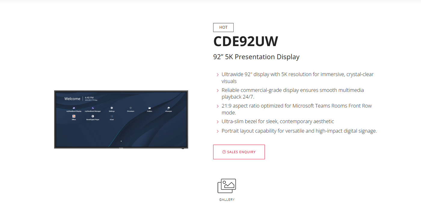 (PreOrder)Viewsonic CDE92UW 92" 5K 5120 x 2160 Presentation Display (3 YEARS WARRANTY BY KAIRA TECHOLOGY PTE LTD)