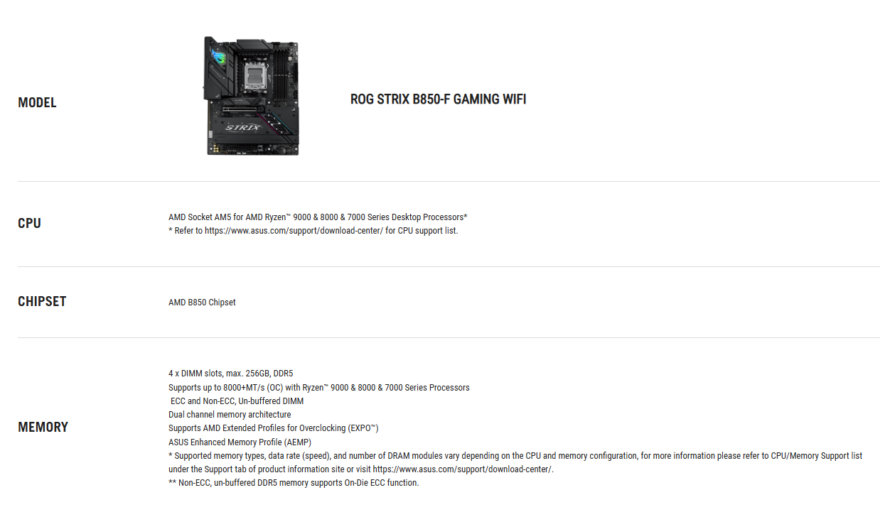 ASUS ROG STRIX B850-F B850 -F GAMING WIFI GAMING MOTHERBOARD (3 YEARS WARRANTY BY BAN LEONG TECHNOLOGIES PTE LTD)