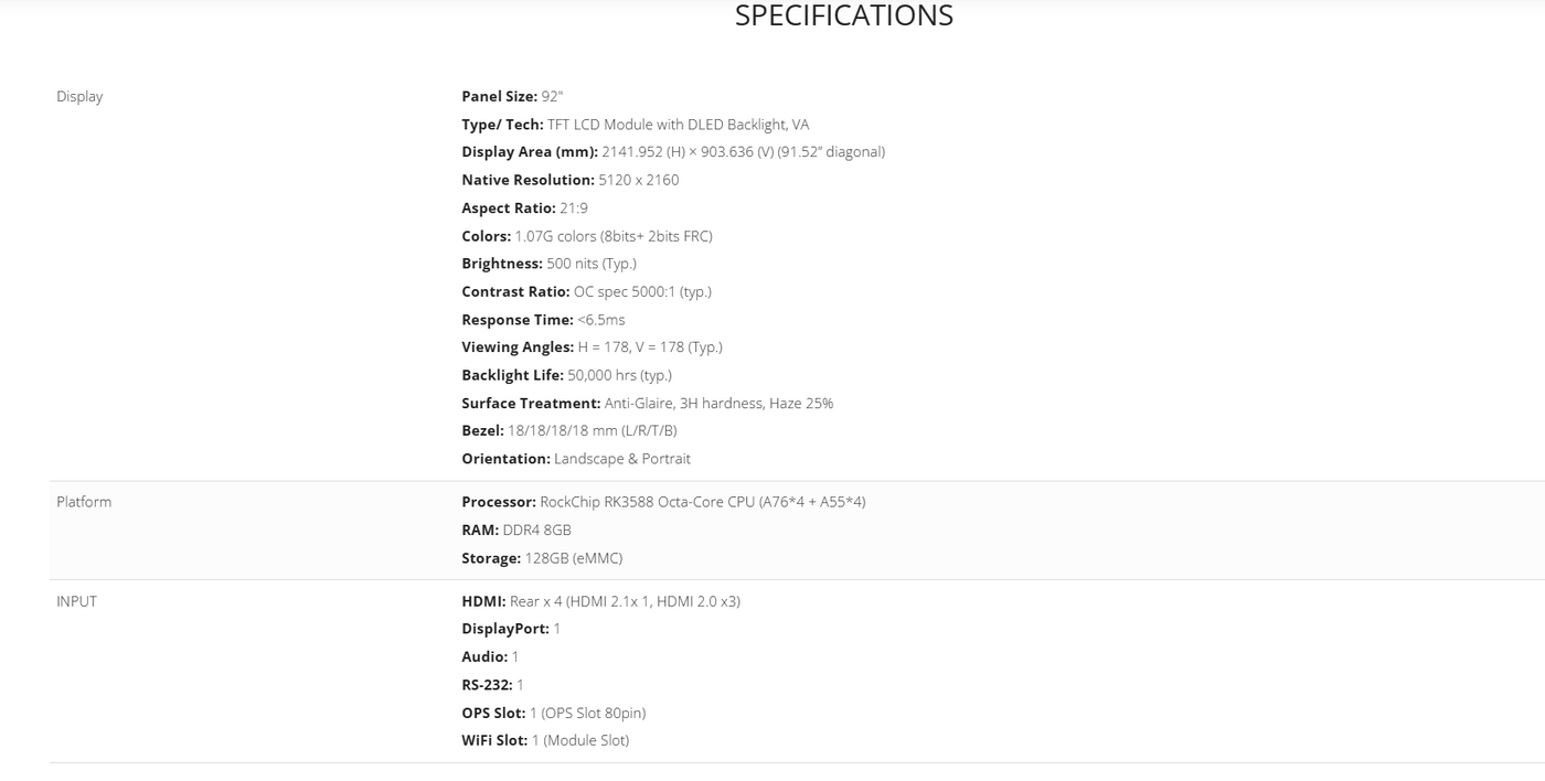(PreOrder)Viewsonic CDE92UW 92" 5K 5120 x 2160 Presentation Display (3 YEARS WARRANTY BY KAIRA TECHOLOGY PTE LTD)