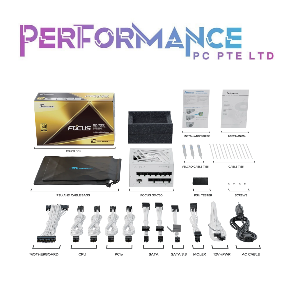 SEASONIC FOCUS GX 750W FULLY MODULAR (ATX3.0) WHITE (10 YEARS WARRANTY BY CORBELL TECHNOLOGIES )