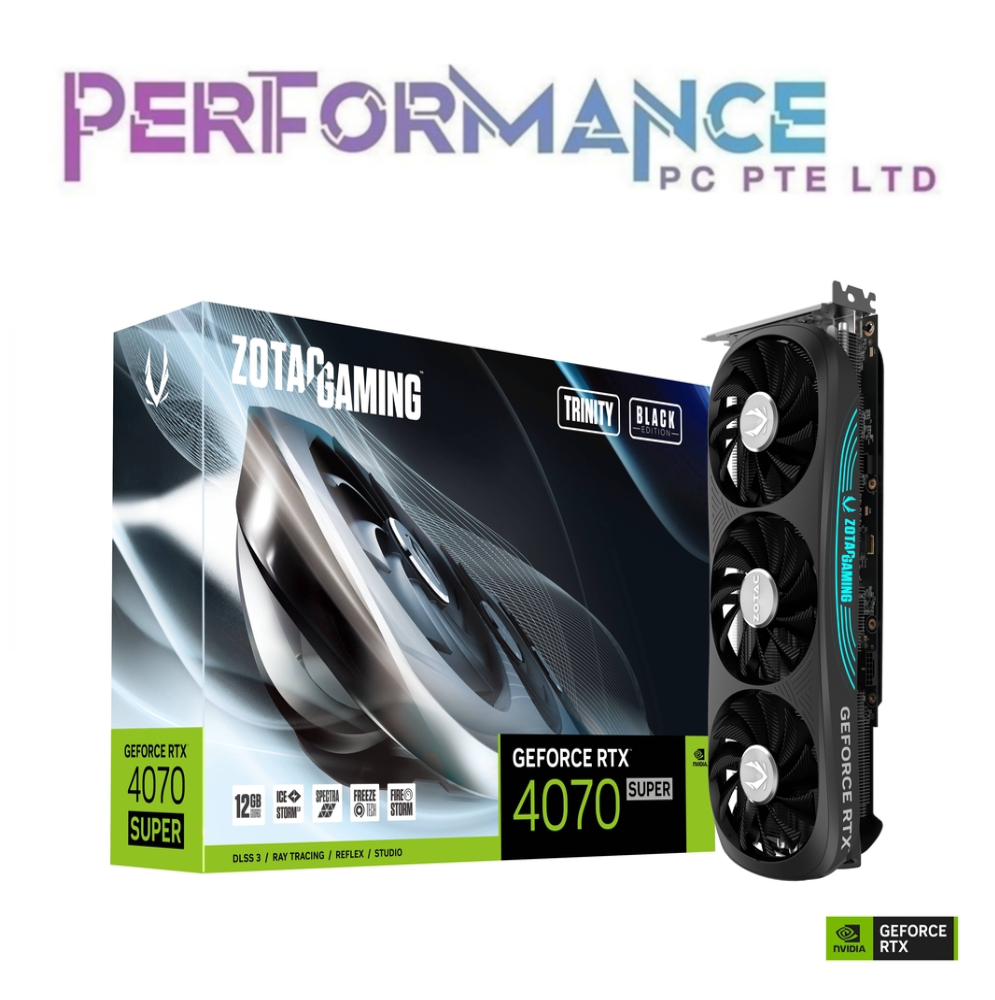 ZOTAC RTX 4070 RTX4070 Super Trinity Black 12GB Triple fan, RGB (3+2 YEARS WARRANTY BY TECH DYNAMIC PTE LTD) w REGISTER ONLINE