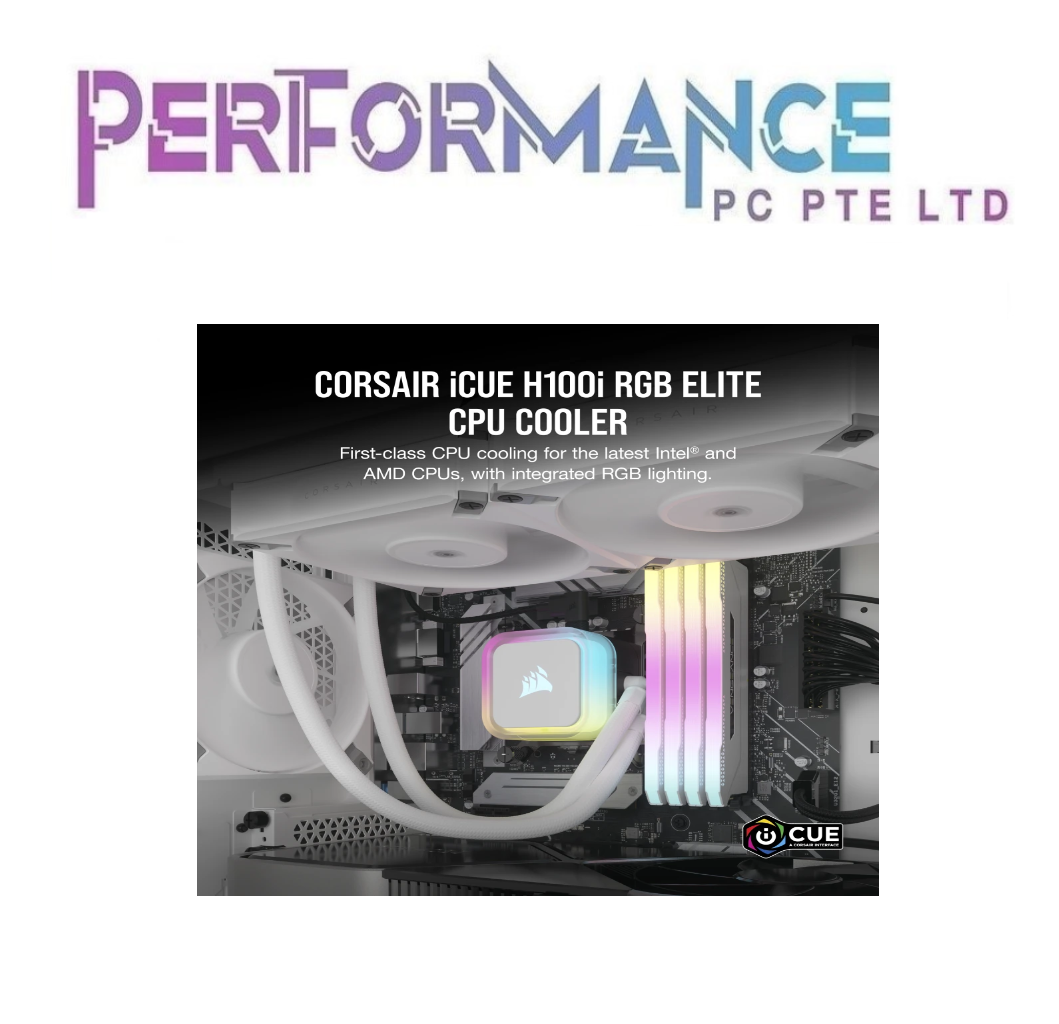 Corsair iCUE H100i Elite RGB Liquid CPU Cooler - 16 Dynamic RGB LEDs - 120mm AF Elite Series FDB Fans - 240mm Radiator - White (5 YEARS WARRANTY BY CONVERGENT SYSTEMS PTE LTD)