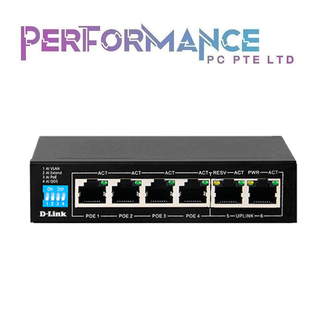 D-LINK 250M 6-port 10/100 switch with 4 PoE Ports and 2 Uplink Ports | DES-F1006P-E (3 YEARS WARRANTY BY BAN LEONG TECHNOLOGY PTE LTD)