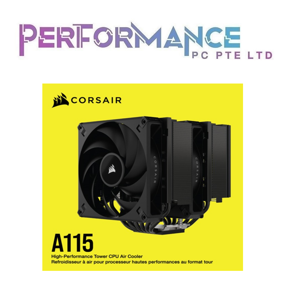 CORSAIR A115 High-Performance Tower CPU Air Cooler Compatible with Intel® LGA 1700, 1200, 115X, and AMD® AM5, AM4 2 x CORSAIR AF140 ELITE PWM fans (5 YEARS WARRANTY BY CONVERGENT SYSTEM PTE LTD)