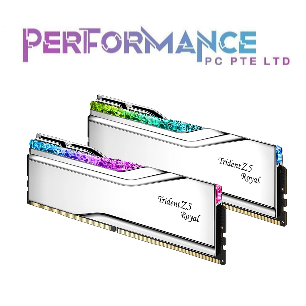 G.SKILL GSKILL Trident Z5 RGB Royal Silver 32GB (2x16GB) / 48GB (2x24GB) 6800 / 7200 / 7600 / 8000/ 8200 / 8400 Silver Intel XMP Dual Channel Kit Desktop Memory RAM (LIMITED LIFETIME WARRANTY BY CORBELL TECHNOLOGY PTE LTD)