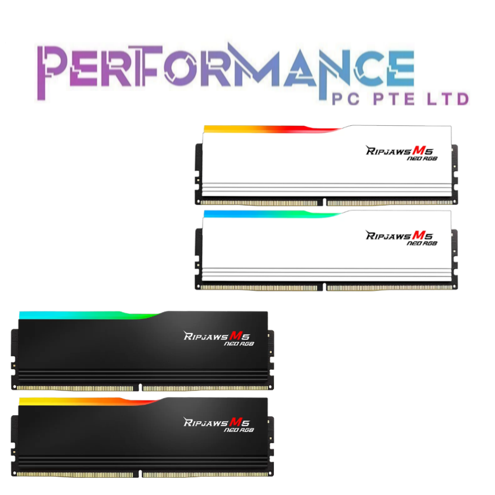 G.Skill GSKILL Ripjaws M5 Neo RGB DDR5 6000MHz / 6400MHz CL36 32GB (2x16GB) Black / White 1.35V AMD EXPO Memory RAM (LIMITED LIFETIME WARRANTY BY CORBELL TECHNOLOGY PTE LTD)