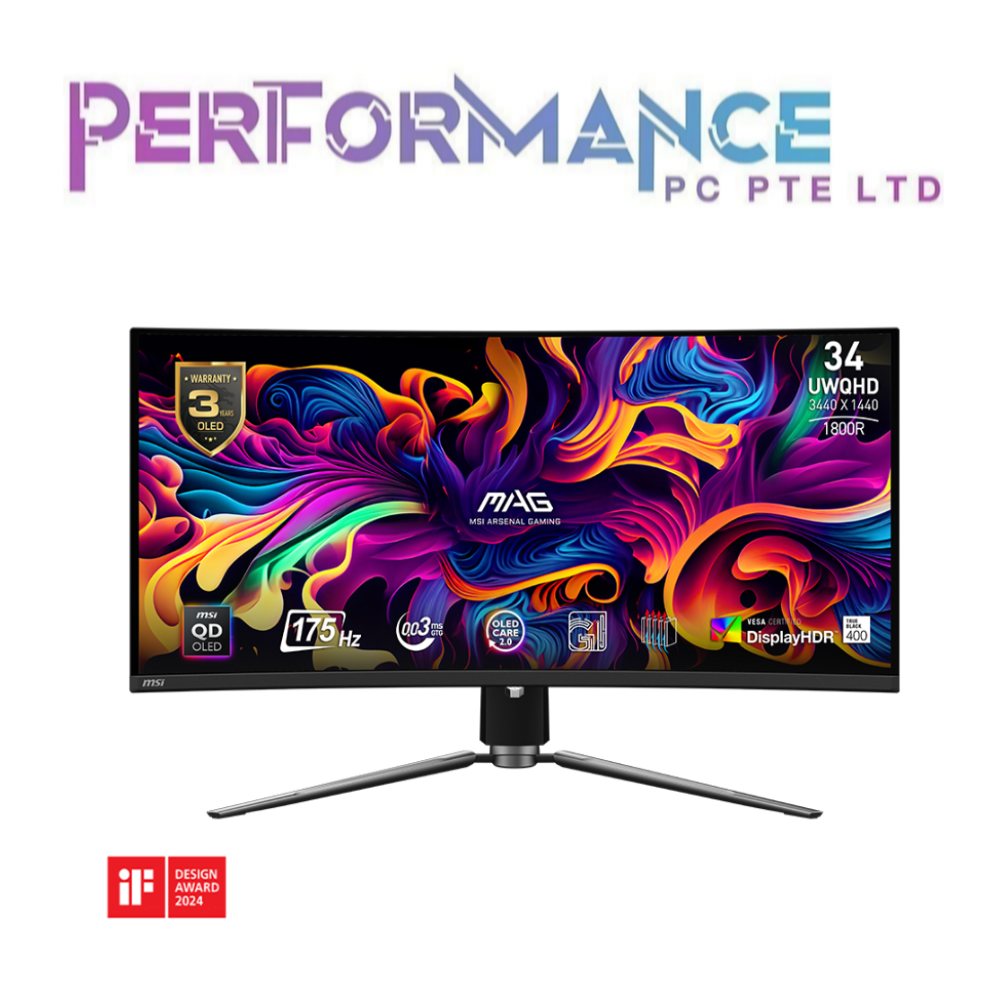 MSI MAG 341CQP QD-OLED 34"/UWQHD/Curved 1800R/QD-OLED/175Hz ClearMR 9000/0.03ms(GtG)/FreeSync Premium Pro (3 YEARS WARRANTY BY CORBELL TECHNOLOGY PTE LTD)