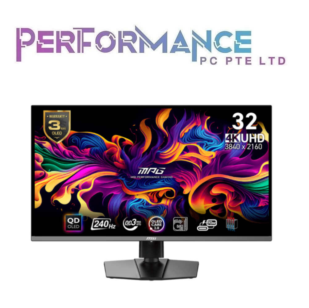 MSI MPG 321URX QD-OLED 31.5" 3840x2160 (UHD) Fastest 0.03ms(GtG) response time and 240Hz refresh rate OLED Care 2.0 reduces OLED burn-in risks gaming monitor (3 YEARS WARRANTY BY CORBELL TECHNOLOGY PTE LTD)