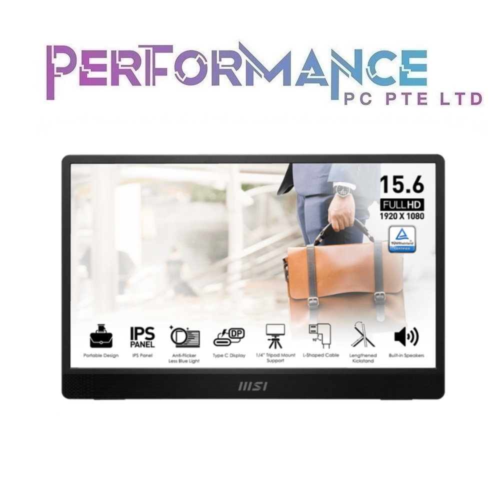 MSI PRO MP161 E2 Portable Monitor 15.6" IPS 1920 x 1080 (FHD) 60Hz Refresh Rate 4ms(GTG) RESPONSE TIME (3 YEARS WARRANTY BY CORBELL TECHNOLOGY PTE LTD)