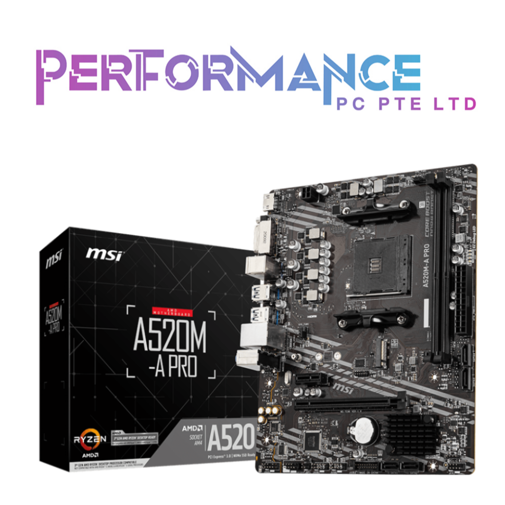 MSI A520M-A Pro AMD Socket AM4 MOTHERBOARD (3 YEARS WARRANTY BY CORBELL TECHNOLOGY PTE LTD)