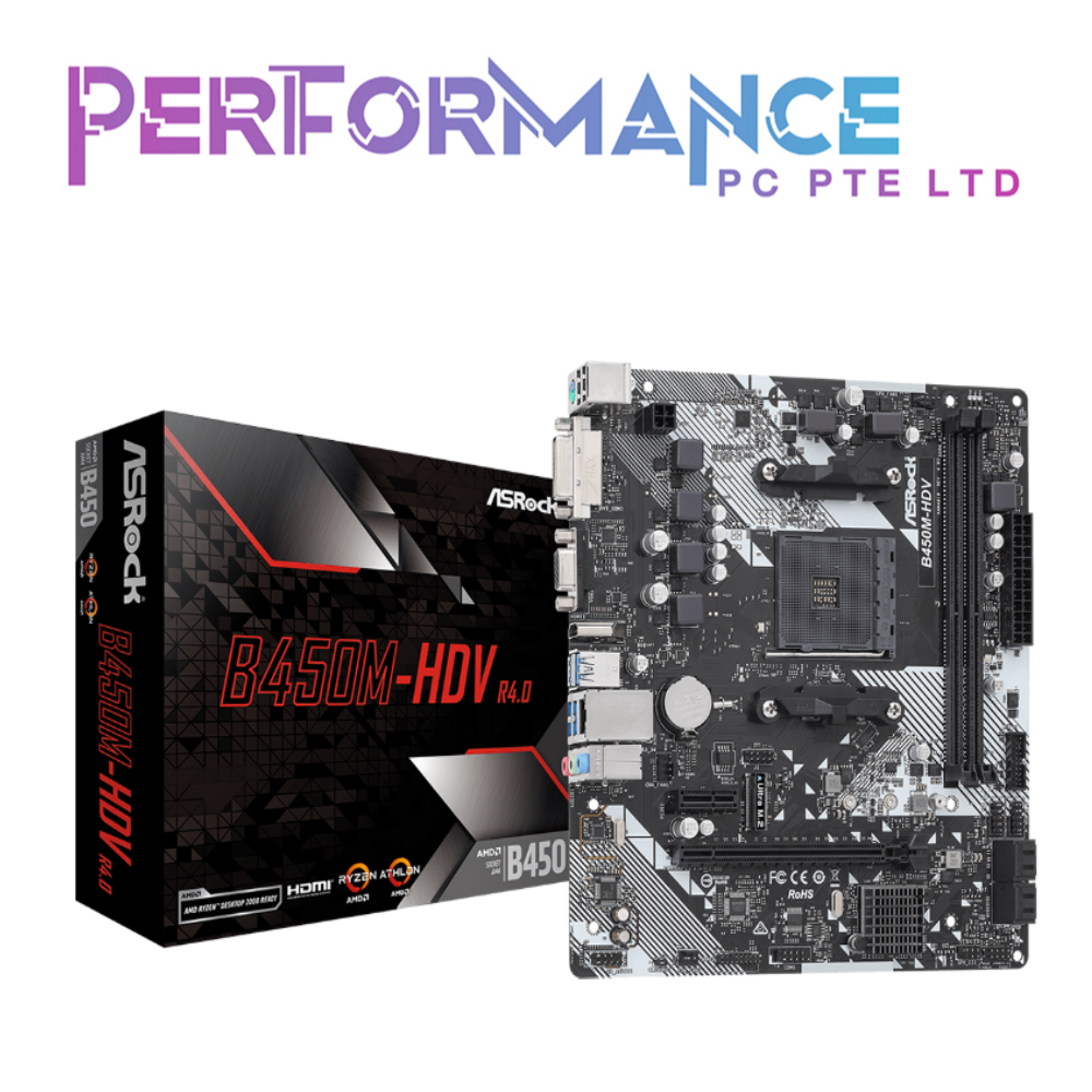 ASRock B450M-HDV R4.0 MOTHERBOARD Supports all AM4 CPUs (3 YEARS WARRANTY BY TECH DYNAMIC PTE LTD)