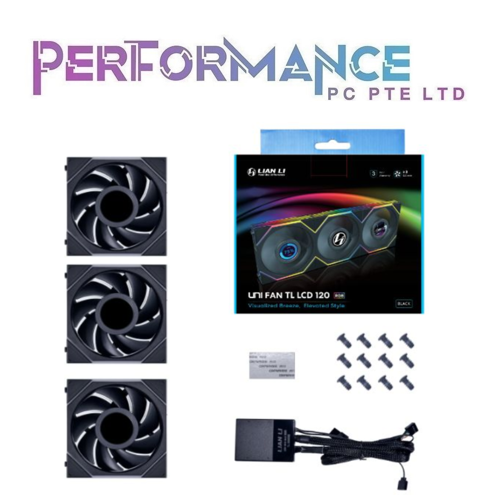 LIAN LI UNI FAN TL120LCD TL 120 LCD TL120 LCD RGB  - 3pc BLACK / WHITE REVERSE 2300 / 2600 RPM(3 YEARS WARRANTY BY CORBELL TECHNOLOGY PTE LTD)