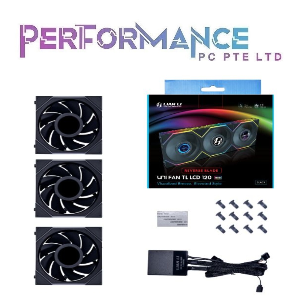 LIAN LI UNI FAN TL120LCD TL 120 LCD TL120 LCD RGB  - 3pc BLACK / WHITE REVERSE 2300 / 2600 RPM(3 YEARS WARRANTY BY CORBELL TECHNOLOGY PTE LTD)