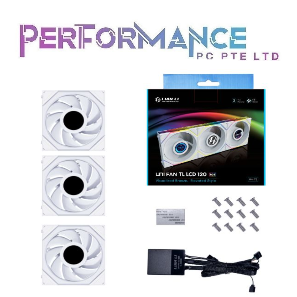 LIAN LI UNI FAN TL120LCD TL 120 LCD TL120 LCD RGB  - 3pc BLACK / WHITE REVERSE 2300 / 2600 RPM(3 YEARS WARRANTY BY CORBELL TECHNOLOGY PTE LTD)