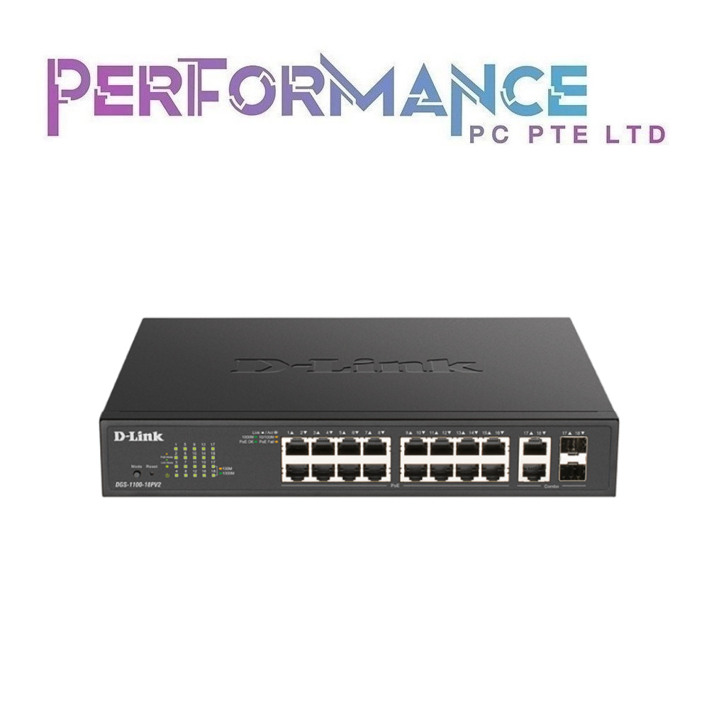 D-LINK 1100-18PV2 18-port Gigabit Smart Managed PoE (130W) Switch with 2-port Gigabit Combo Uplinks (LIFETIME WARRANTY BY BAN LEONG TECHNOLOGY PTE LTD)