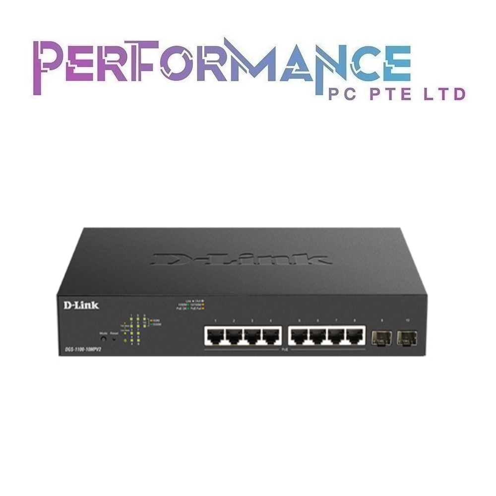 D-LINK 1100-10MPV2 10-port Gigabit Smart Managed PoE (130W) Switch with 2-port Gigabit Uplinks (LIFE TIME WARRANTY BY BAN LEONG TECHNOLOGY PTE LTD)