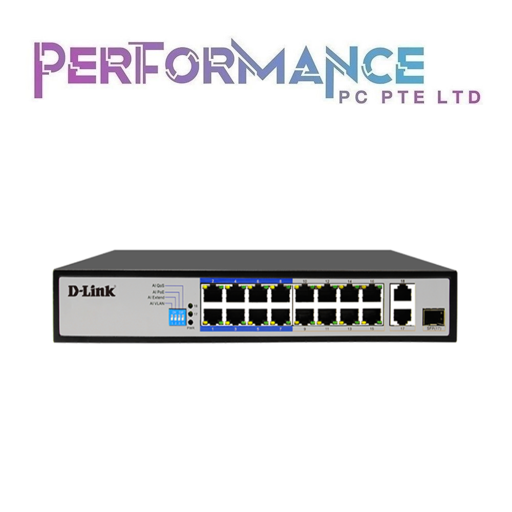 D-Link DES-F1018P-E 250M 16-Port Fast Ethernet PoE Switch with 1 Uplink Gigabit Ports + 1 Combo Uplink Port (3 YEARS WARRANTY BY BAN LEONG TECHNOLOGY PTE LTD)