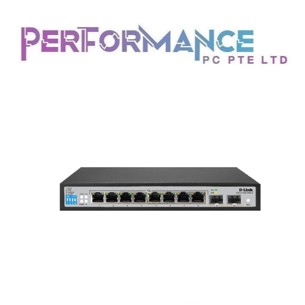 D-Link DGS-F1100-10PS-E 250M 8-Port 1000Mbps PoE Switch with 2 SFP Ports (3 YEARS WARRANTY BY BAN LEONG TECHNOLOGY PTE LTD)