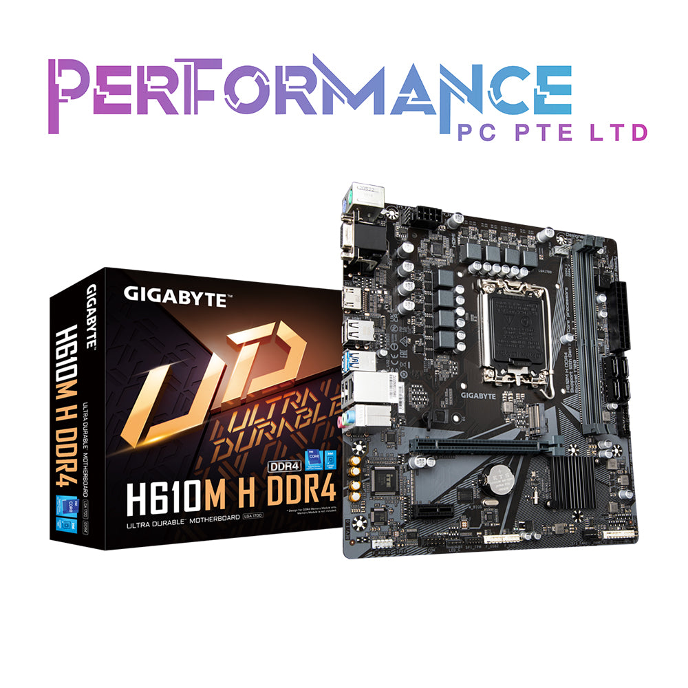 GIGABYTE H610M H DDR4 Intel Motherboard with 6+1+1 Hybrid Phases Digital VRM Design PCIe 4.0* Design Gen3 x4 M.2 Intel® GbE with cFosSpeed HDMI / DVI-D/ D-Sub Ports (3 YEARS WARRANTY BY CDL TRADING PTE LTD)