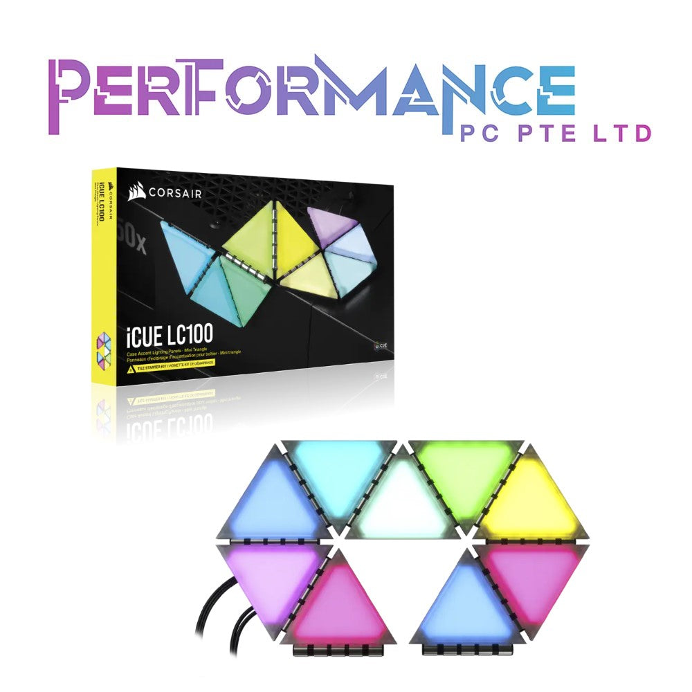 Corsair iCUE LC100 Case Accent Lighting Panels - Mini Triangle - 9X Tile Starter Kit (81 RGB LEDs with Light Diffusion, Simple Magnetic Attachment, CORSAIR iCUE Lighting Node PRO Included) (2 YEARS WARRANTY BY CONVERGENT SYSTEMS PTE LTD)