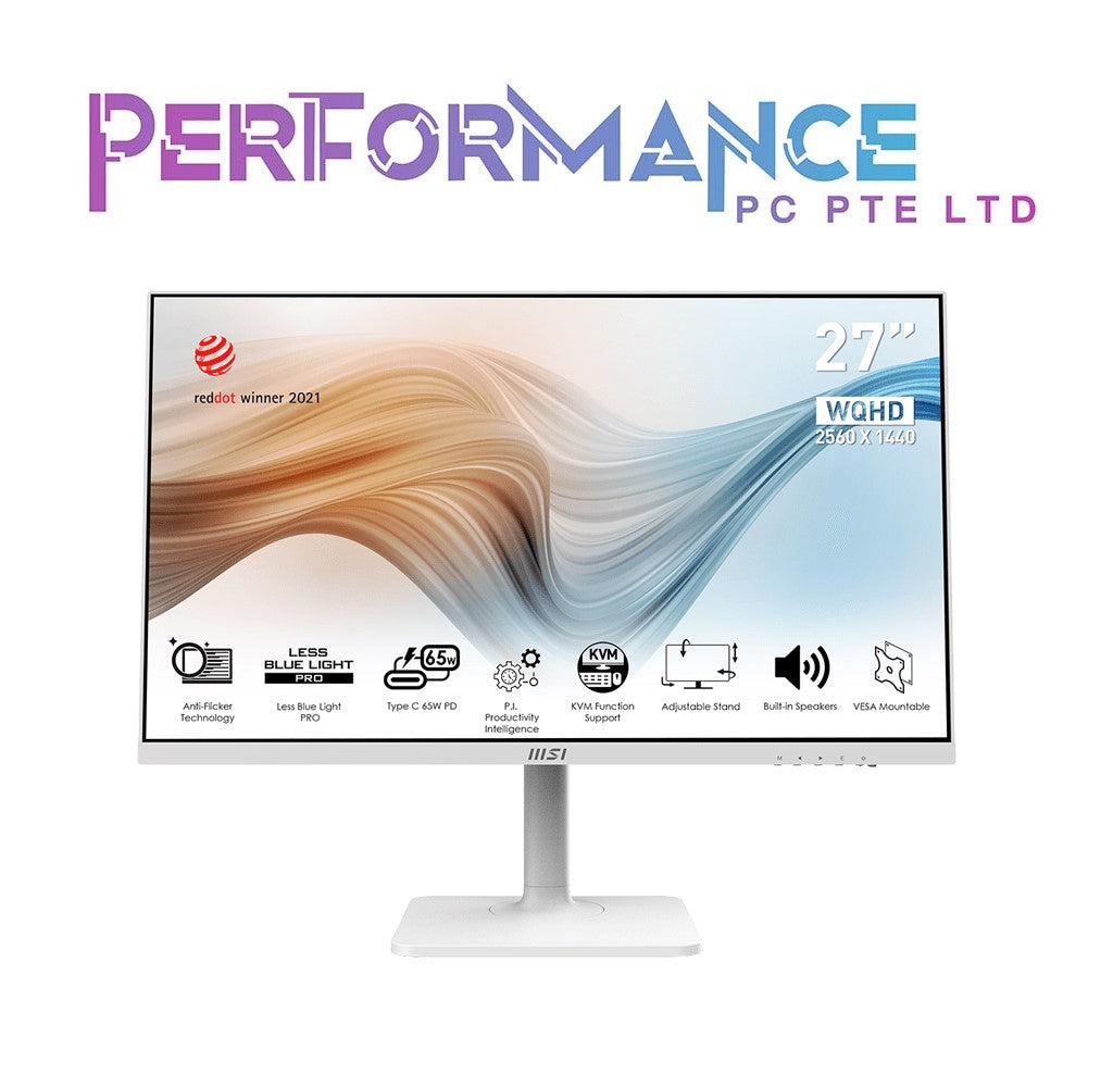 MSI Modern MD272QP/MD272QPW IPS monitor White/Black, KVM, 27 Inch, 2560 x 1440 WQHD, 75 Hz, 4ms, HDMI, DisplayPort, USB-C, speaker (3 YEARS WARRANTY BY CORBELL TECHNOLOGY PTE LTD)