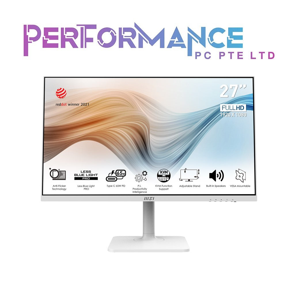 MSI Modern MD272P/MD272PW Black/White IPS monitor, KVM, 27 Inch, 1920 x 1080 FHD, 75 Hz, 5 ms, HDMI, DisplayPort, USB-C, speakers (3 YEARS WARRANTY BY CORBELL TECHNOLOGY PTE LTD)