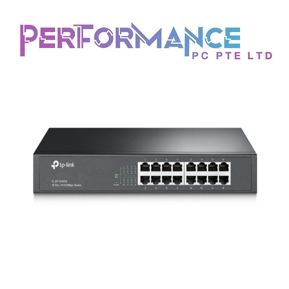 TP-Link TL-SF1016DS 16 Port 10/100Mbps Fast Ethernet Switch | Plug & Play | Desktop/Rackmount | Sturdy Metal w/ Shielded Ports | Fanless | Unmanaged (3 YEARS WARRANTY BY BAN LEONG TECHNOLOGIES PTE LTD)