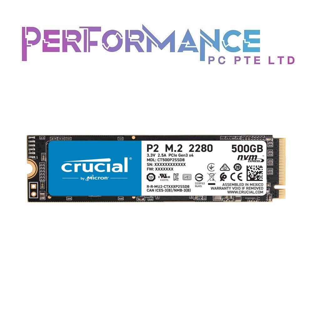 Crucial P2 3D NAND NVMe PCIe M.2 SSD Up to 2400MB/s (3 YEARS WARRANTY BY CONVERGENT SYSTEMS PTE LTD)