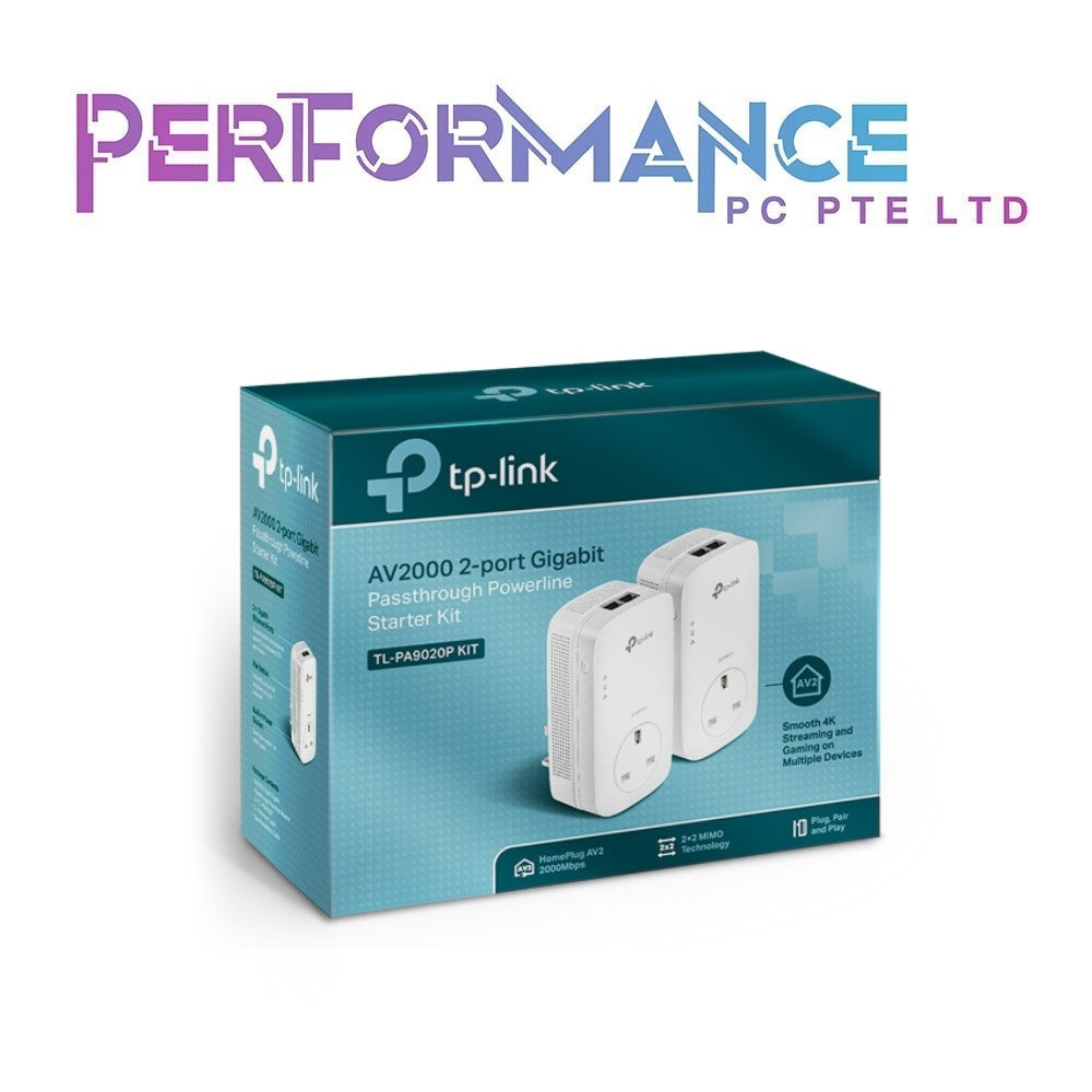 TP-Link TL-PA9020P KIT AV2000 Powerline Starter Kit, 2 Gigabit ports, Power Socket Passthrough, Up to 2000Mbps (3 YEARS WARRANTY BY BAN LEONG TECHNOLOGIES PTE LTD)