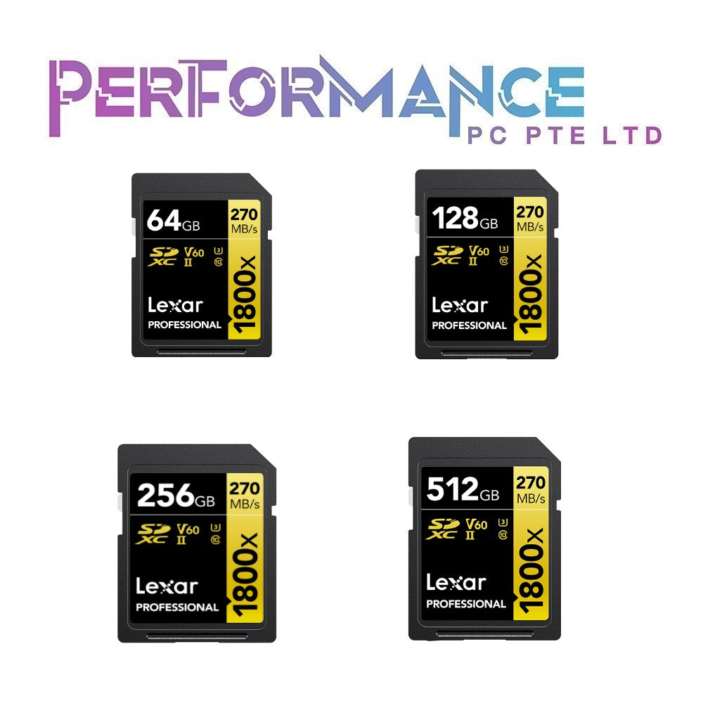 LEXAR Professional 1800x 512GB/256GB/128GB/64GB SDXC R270W180 MBs (LIMITED LIFETIME WARRANTY BY TECH DYNAMIC PTE LTD)