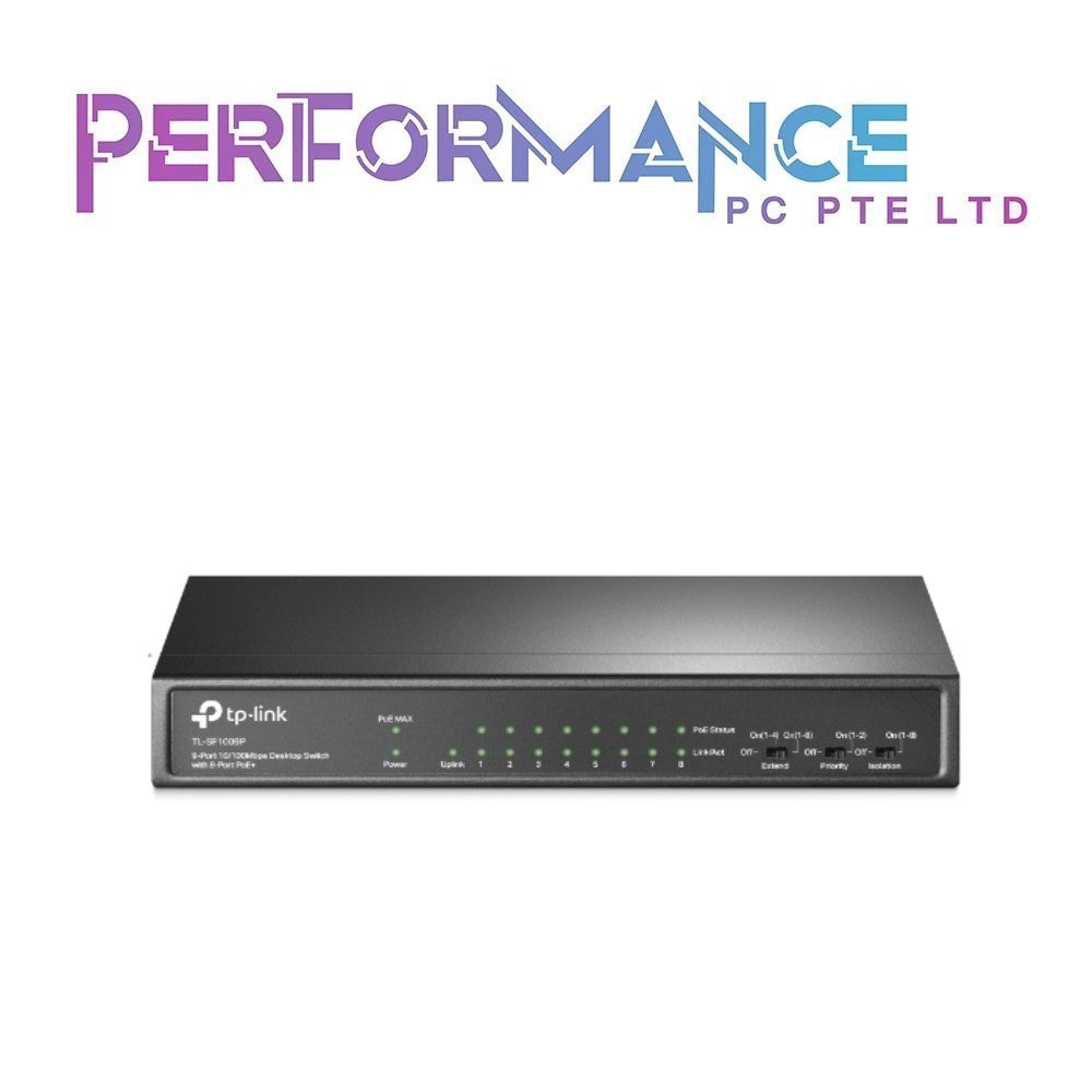 TP-Link TL-SF1009P 9 Port Fast Ethernet 10/100Mbps PoE Switch | 8 PoE+ Ports 65W | Sturdy Metal w/Shielded Ports | Extend Mode | Priority Mode | Isolation Mode (3 YEARS WARRANTY BY BAN LEONG TECHNOLOGIES PTE LTD)