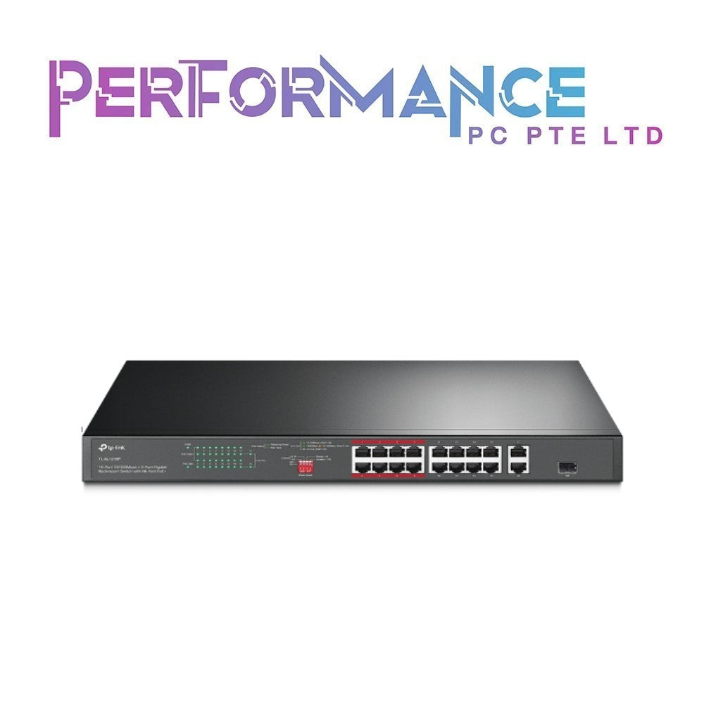 TP-Link TL-SL1218P | 16 Port 10/100Mbps Fast Ethernet PoE Switch | 16 PoE+ Ports 150W, w/ 2 Uplink Gigabit Ports + 1 Combo SFP Slot | Limited Lifetime Protection | Extend, Priority & Isolation Mode (3 YEARS WARRANTY BY BAN LEONG TECHNOLOGIES PTE LTD)