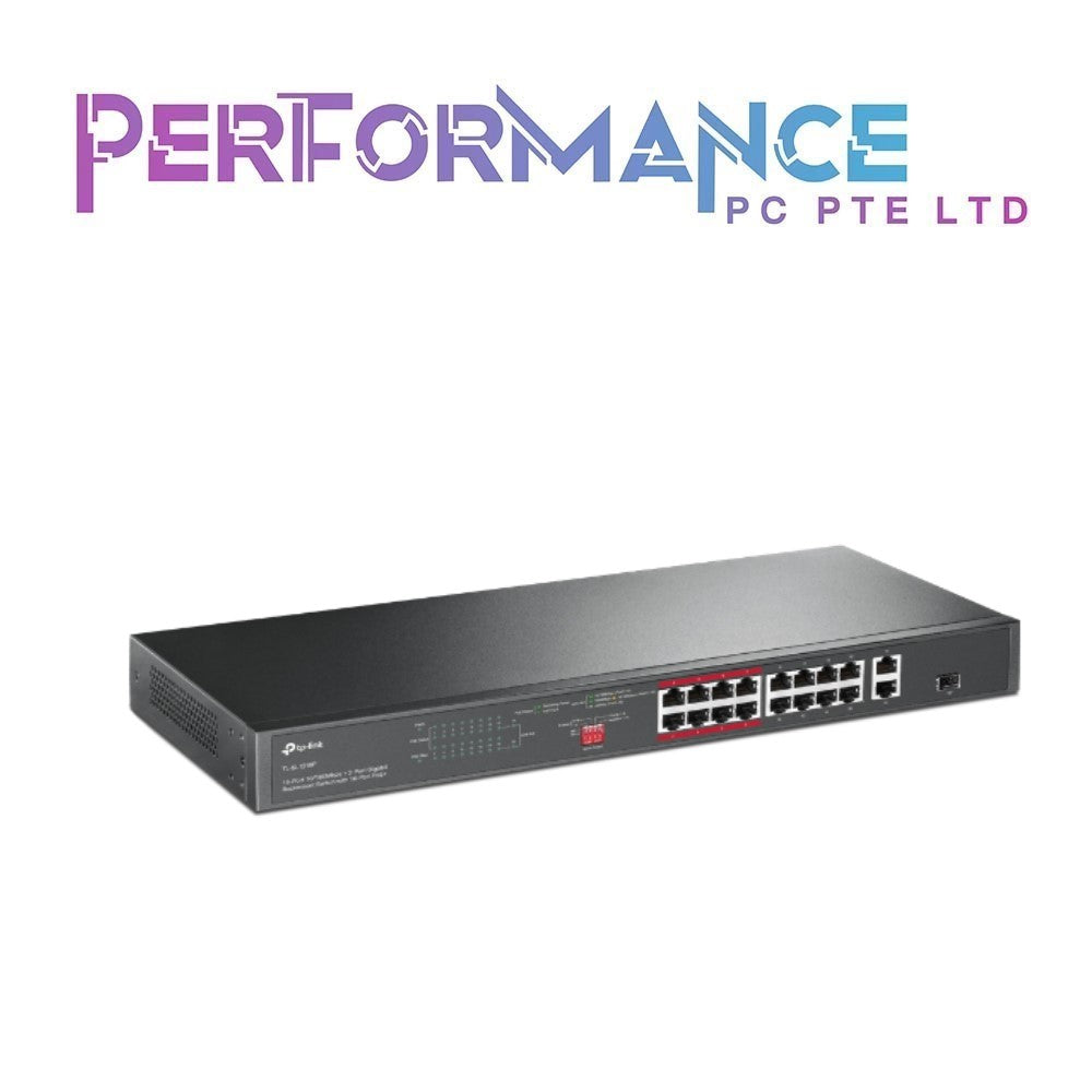 TP-Link TL-SL1218P | 16 Port 10/100Mbps Fast Ethernet PoE Switch | 16 PoE+ Ports 150W, w/ 2 Uplink Gigabit Ports + 1 Combo SFP Slot | Limited Lifetime Protection | Extend, Priority & Isolation Mode (3 YEARS WARRANTY BY BAN LEONG TECHNOLOGIES PTE LTD)