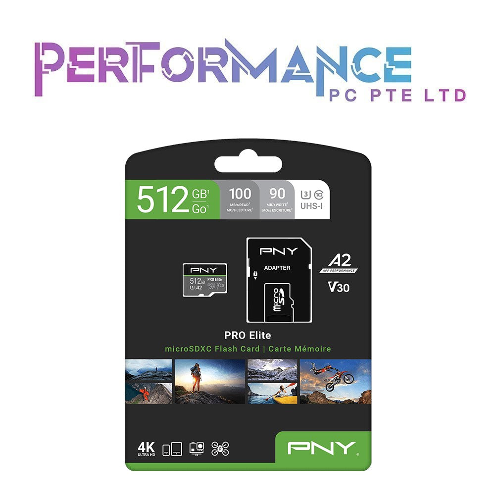 PNY Micro SD Pro Elite 256GB/512GB/1TB Elite Class 10 U3 V30 microSDXC Flash Memory Card - 100MB/s, Class 10, U3, V30, A2, 4K UHD, Full HD, UHS-I, micro SD (LIFETIME WARRANTY BY KARIA TECHNOLOGY PTE LTD)