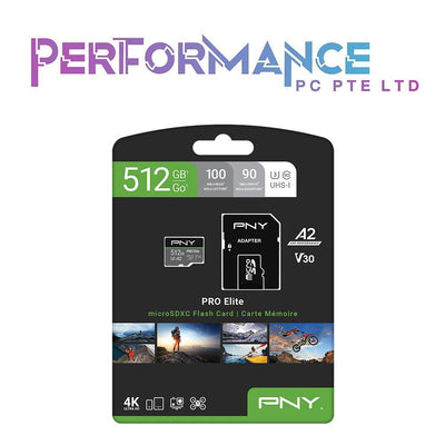 PNY Micro SD Pro Elite 256GB/512GB/1TB Elite Class 10 U3 V30 microSDXC Flash Memory Card - 100MB/s, Class 10, U3, V30, A2, 4K UHD, Full HD, UHS-I, micro SD (LIFETIME WARRANTY BY KARIA TECHNOLOGY PTE LTD)