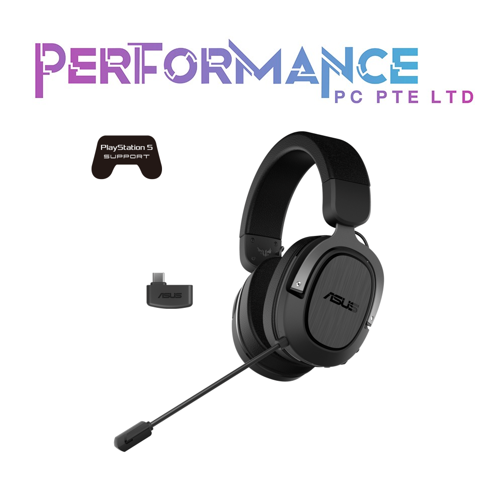 ASUS TUF Gaming H3 Wireless gaming headset features 2.4 GHz connection via a USB-C dongle, 7.1 surround sound, deep bass and a lightweight design (2 YEARS WARRANTY BY BAN LEONG TECHNOLOGIES PTE LTD)