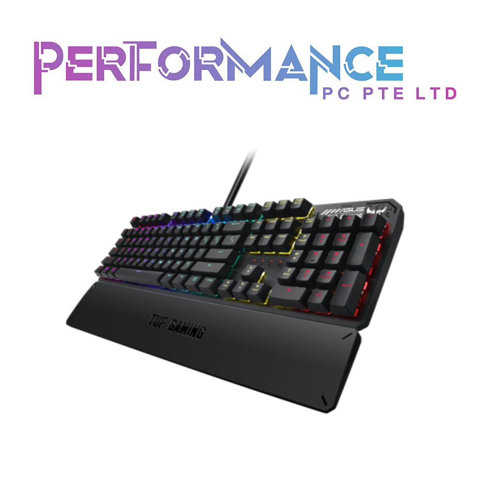 ASUS TUF Gaming K3 RGB mechanical keyboard with N-key rollover, combination media keys, USB 2.0 passthrough, aluminum-alloy top cover, wrist rest, eight programmable macro keys and Aura Sync lighting (2 YEARS WARRANTY BY BAN LEONG TECHNOLOGIES PTE LTD)