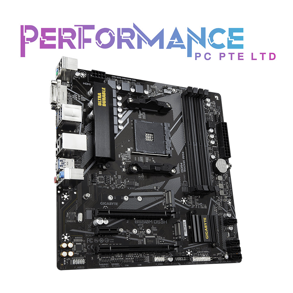 GIGABYTE B550M DS3H AMD Ultra Durable Motherboard with Pure Digital VRM Solution PCIe 4.0 x16 Slot Dual PCIe 4.0/3.0 M.2 Connectors GIGABYTE 8118 Gaming LAN Smart Fan 5 with FAN STOP RGB FUSION 2.0, Q-Flash Plus (3 YEARS WARRANTY BY CDL TRADING PTE LTD)