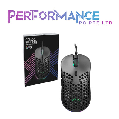GALAX Gaming Mouse SLIDER-05 10,000 DPI RGB Backlighting 6 Programmable Macro Keys + 1 RGB ON/OFF switch Braided fiber USB 2.0 cable (1.8M) Weight : 60g (1 YEAR WARRANTY BY CORBELL TECHNOLOGY PTE LTD)