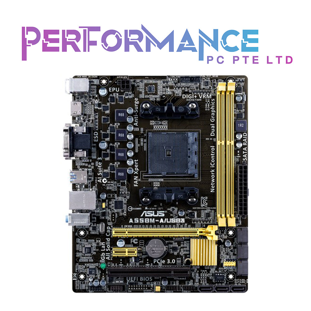 ASUS A55BM-A/USB3 - AMD A55 FCH Chipset AMD Socket FM2+ PCI-E SATA USB 3.0 mATX Motherboard (3 YEARS WARRANTY BY AVERTEK ENTERPRISES PTE LTD)