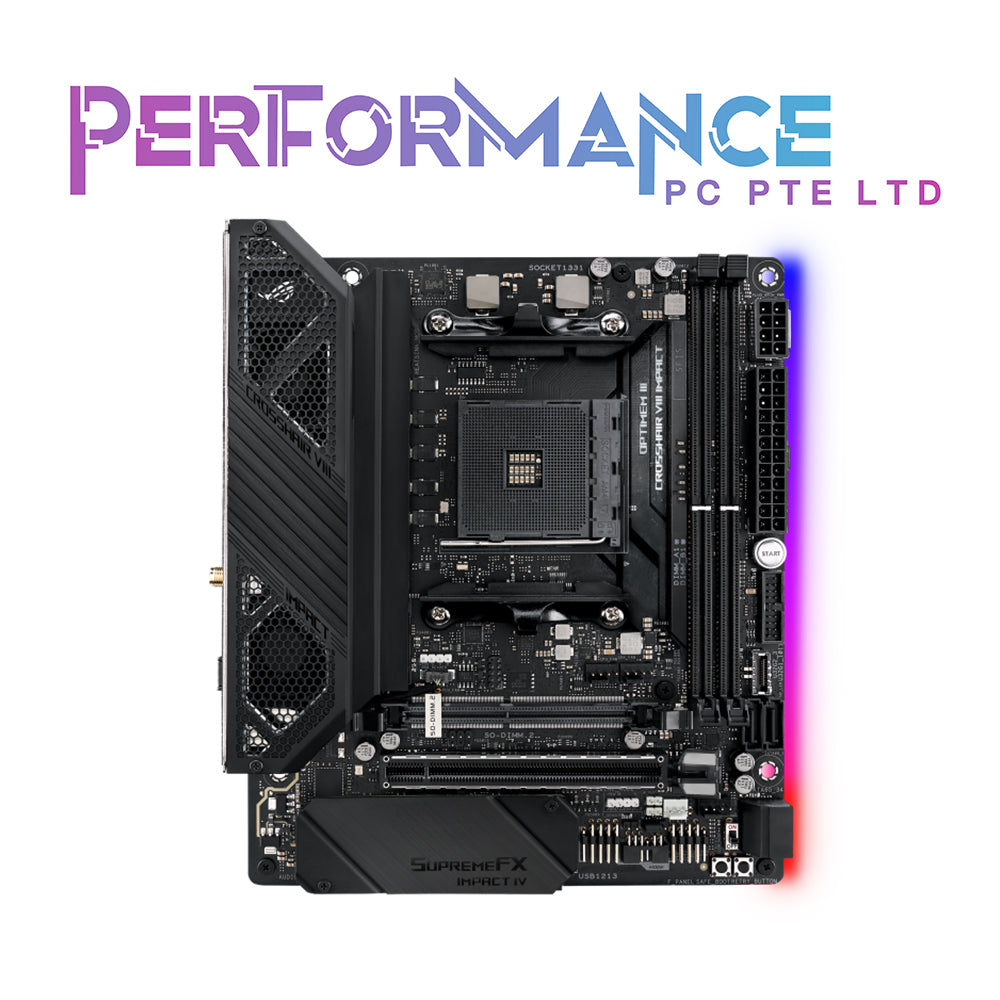 ASUS ROG Crosshair VIII Impact AMD AM4 X570 Mini-DTX enthusiast gaming motherboard with an SO-DIMM.2 card (dual M.2), Wi-Fi 6 (802.11 ax), PCIe 4.0, SupremeFX audio, SATA 6Gb/s and USB 3.2 Gen 2 (3 YEARS WARRANTY BY AVERTEK ENTERPRISES PTE LTD)