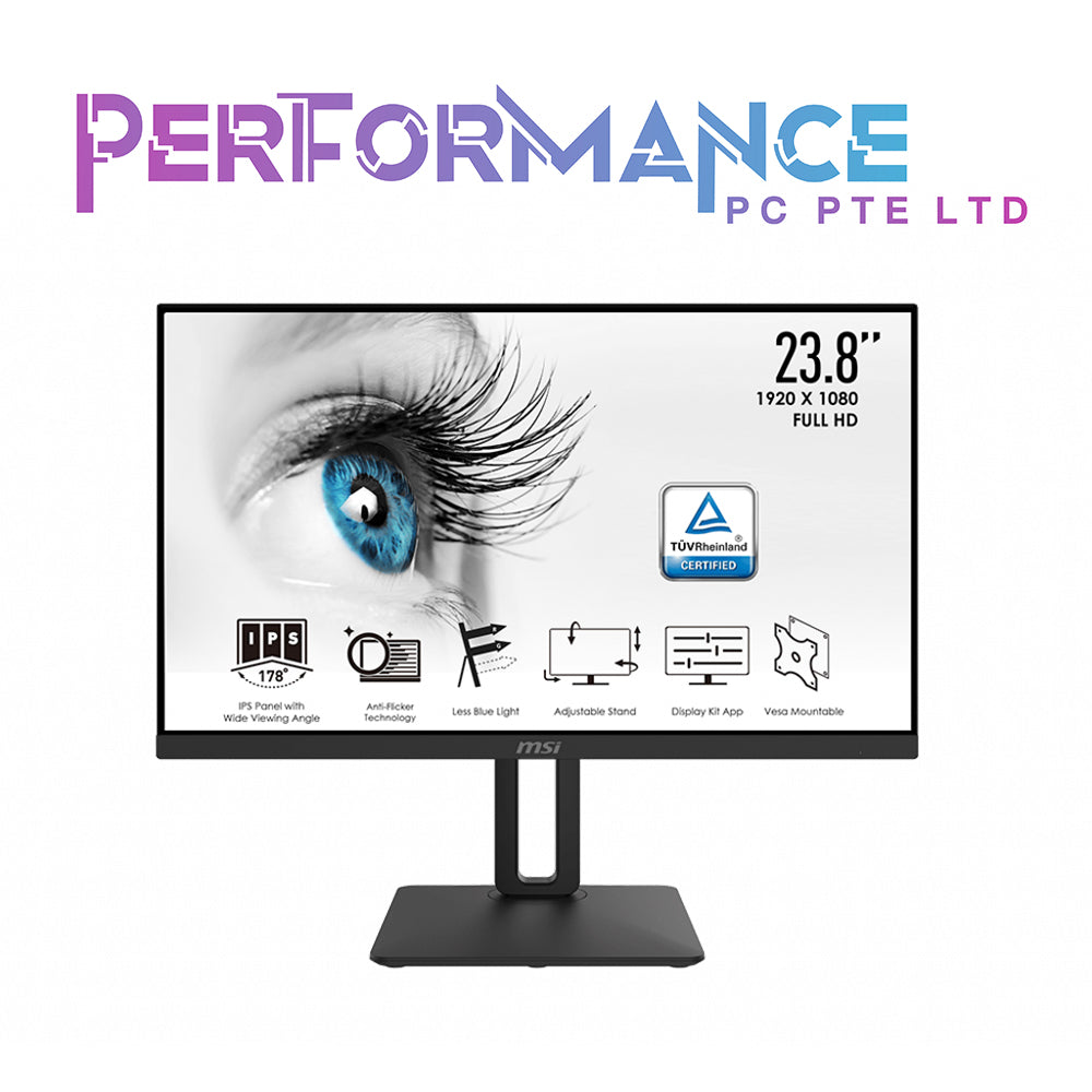 MSI PRO MP242P IPS Monitor - 24 Inch (60.45 cm), Full HD, HDMI, VGA, Adjustable Stand, Anti-Glare, Anti-Flicker, Less Blue Light TÜV Certified, VESA Mount, Speakers (3 YEARS WARRANTY BY CORBELL TECHNOLOGY PTE LTD)