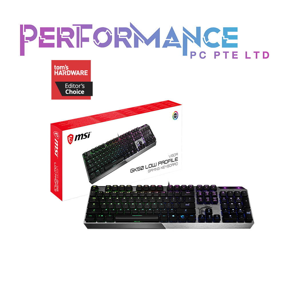 MSI Vigor GK50 Low Profile RGB Mechanical Gaming Keyboard, Kailh White Low Profile Switches, Brushed Aluminum Design, Ergonomic Keycap Design, RGB Mystic Light (1 YEAR WARRANTY BY CORBELL TECHNOLOGY PTE LTD)