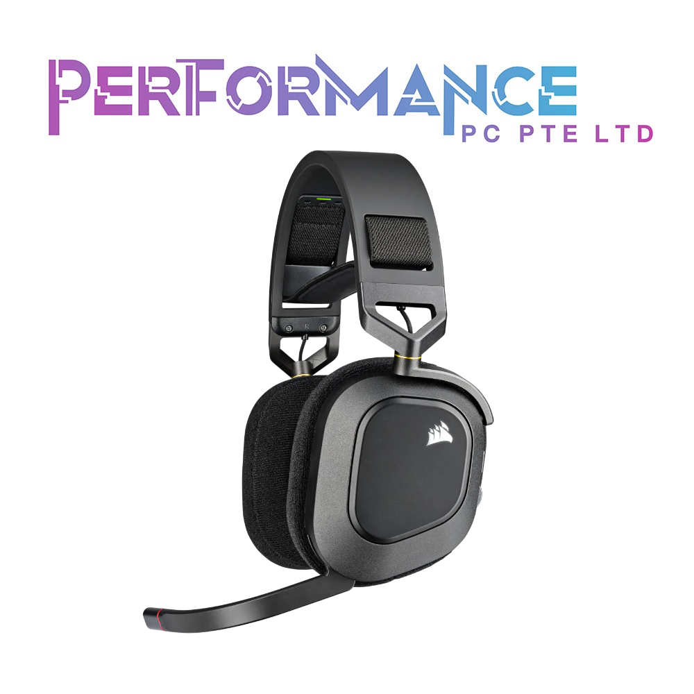 CORSAIR HS80 RGB Wireless/Wired Premium Gaming Headset with Spatial Audio - White/Carbon (2 YEARS WARRANTY BY CONVERGENT SYSTEMS PTE LTD)