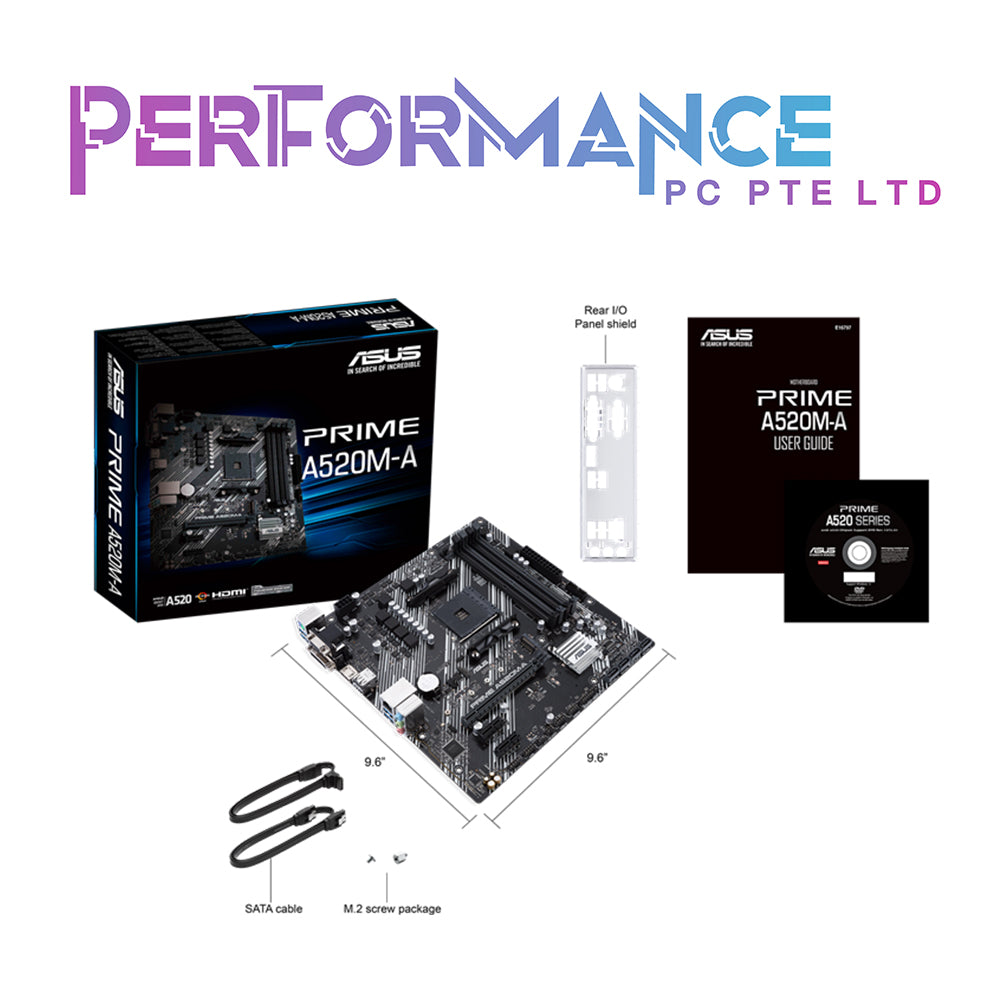 ASUS PRIME A520M-A AMD A520 (Ryzen AM4) micro ATX motherboard with M.2 support, 1 Gb Ethernet, HDMI/DVI/D-Sub, SATA 6 Gbps, USB 3.2 Gen 1 Type-A (3 YEARS WARRANTY BY AVERTEK ENTERPRISES PTE LTD)