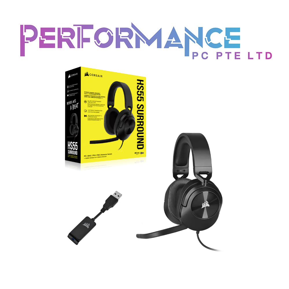 CORSAIR HS55 Surround Gaming Headset, Carbon/White (2 YEARS WARRANTY BY CONVERGENT SYSTEMS PTE LTD)