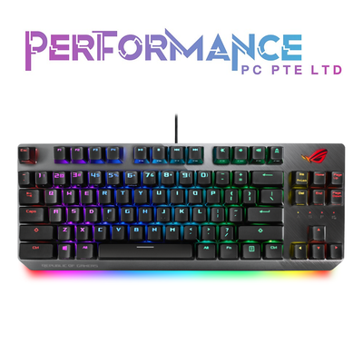 ASUS ROG Strix Scope TKL Deluxe wired mechanical RGB gaming keyboard for FPS games, with Cherry MX switches, aluminum frame, ergonomic wrist rest, and Aura Sync lighting (2 YEARS WARRANTY BY BAN LEONG TECHNOLOGIES PTE LTD)