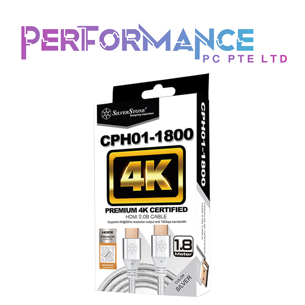 Silverstone Technology CPH01C-1800/CPH01G-1800/CPH01S-1800 - Premium 1.8m Ultra High Speed HDMI Cable, 4K, 2.0b, Full 60Hz, 18Gbps, ARC, HDR, 3D, Ethernet, Charcoal Grey/Gold/Silver (1 YEAR WARRANTY BY AVERTEK ENTERPRISES PTE LTD)